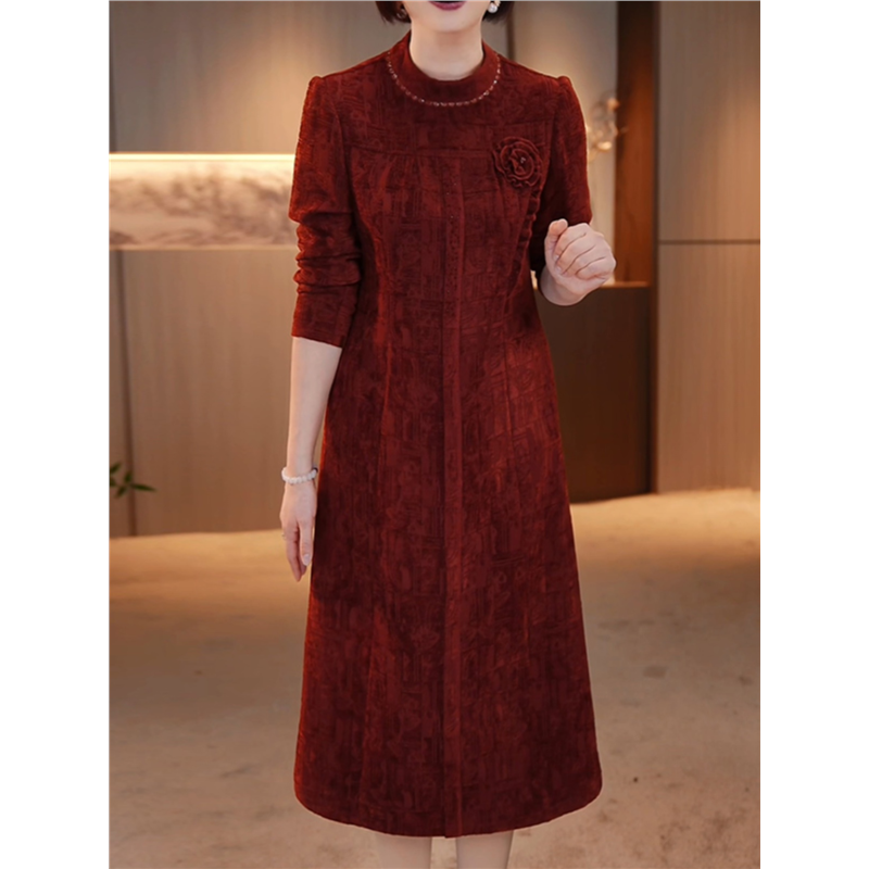 连衣裙2025新款女秋冬加厚喜婆婆婚宴高贵年轻气质妈妈遮肉礼服裙