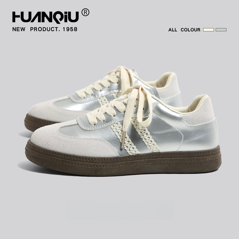 环球学生德训鞋女款2025新款软底不累脚板鞋女厚底休闲百塔小白鞋