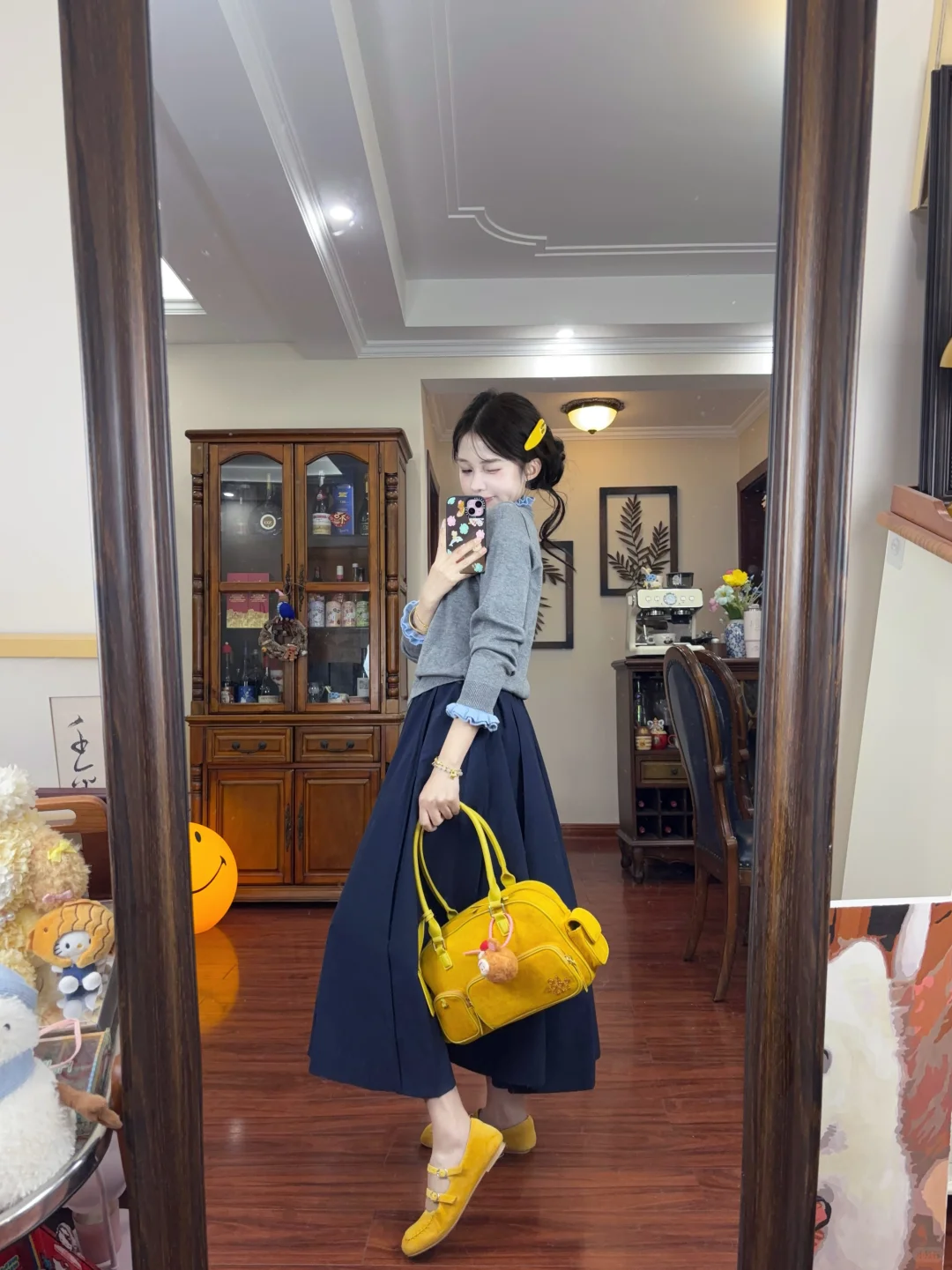 2025秋季新款韩系松弛感穿搭花边拼接针织开衫搭配半身裙两件套女