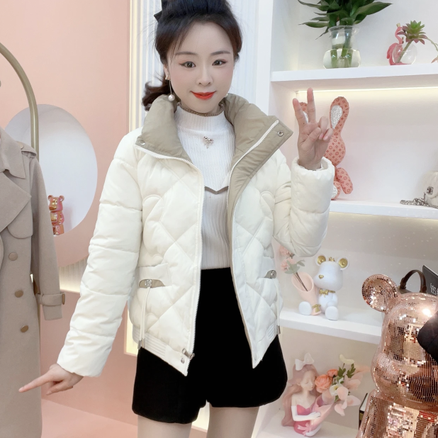棉服女冬季新款时尚百搭撞色立领显瘦保暖小个子短款棉衣棉袄外套