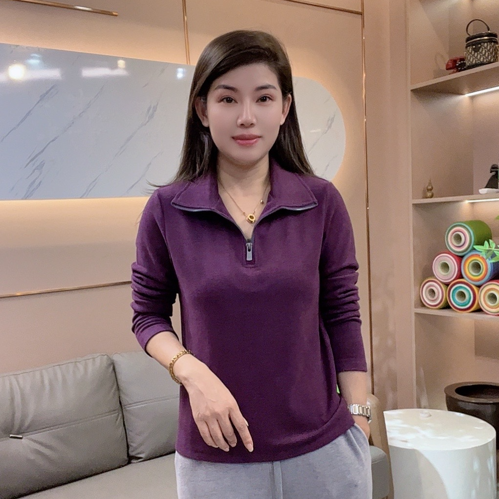 怡特美【棉暖肤绒-半拉链衫】冬季休闲时尚流光风百搭长袖T衫68173