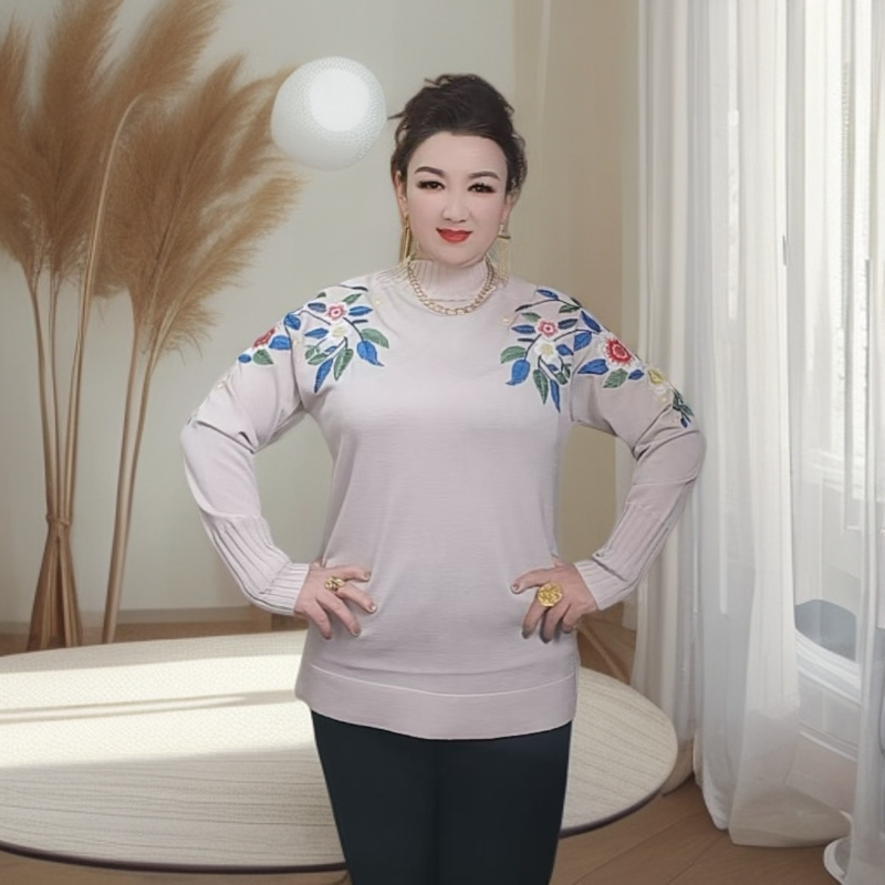 秋几何图案植物花卉针织毛针织衫上衣