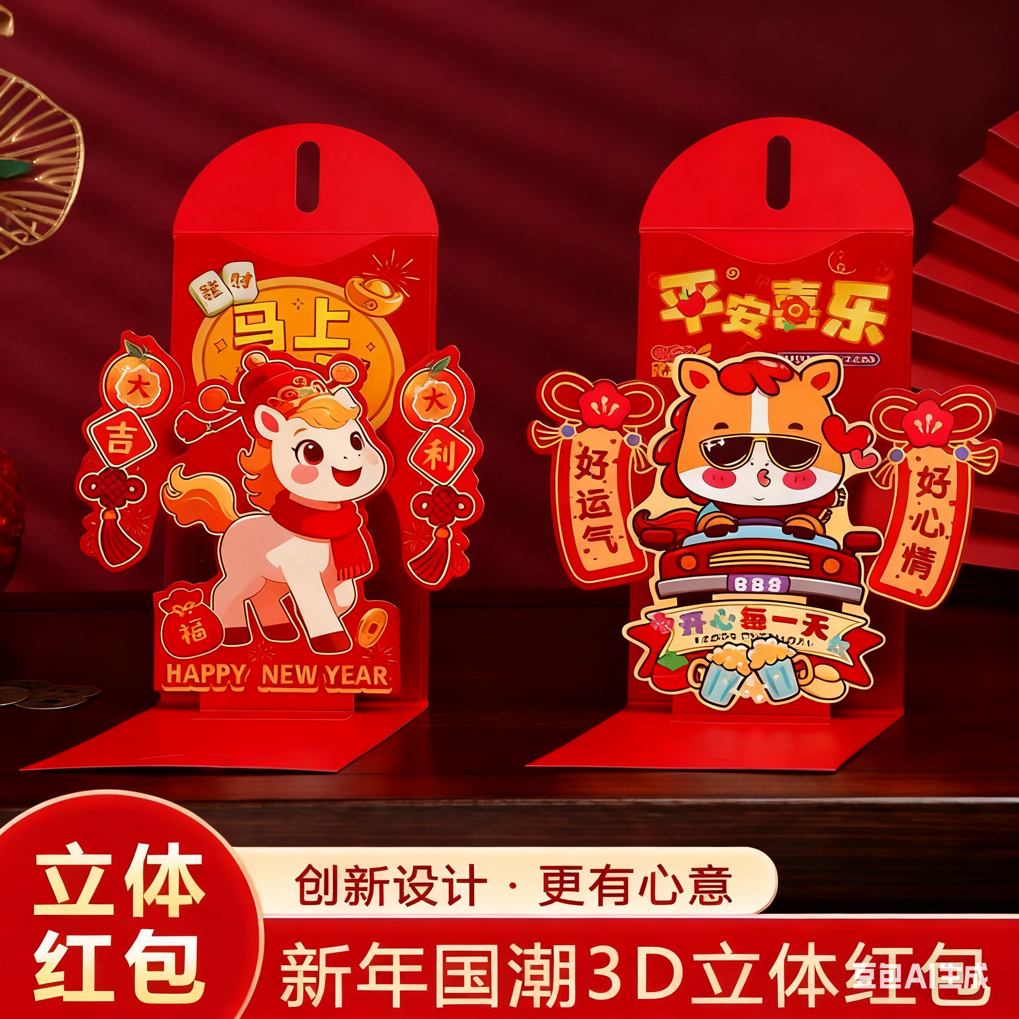 2026新款马年个性3D立体红包创意设计卡通抽拉春节红包利是封过年