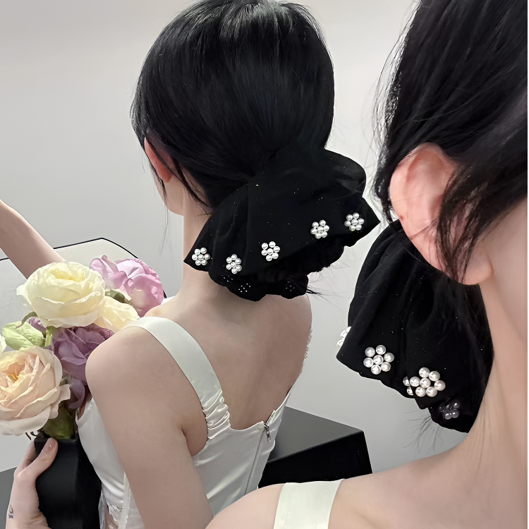 小香风仿珍珠花朵大肠发圈2025新款扎马尾高级感时尚气质皮筋头饰
