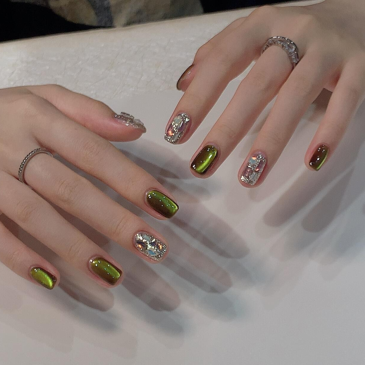 【璀璨秘境】高级小众法式显白猫眼美甲穿戴甲初秋短款纯手工穿戴甲