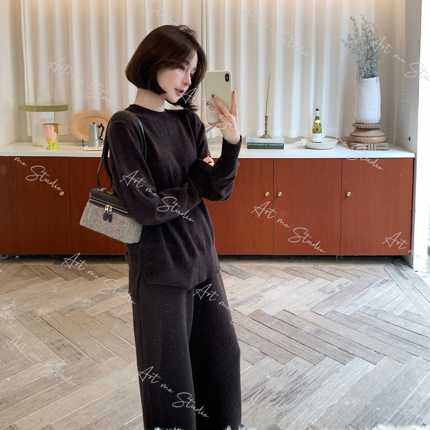 【ART ME】线下款100绵羊毛高级感撞色慵懒休闲套装w24404