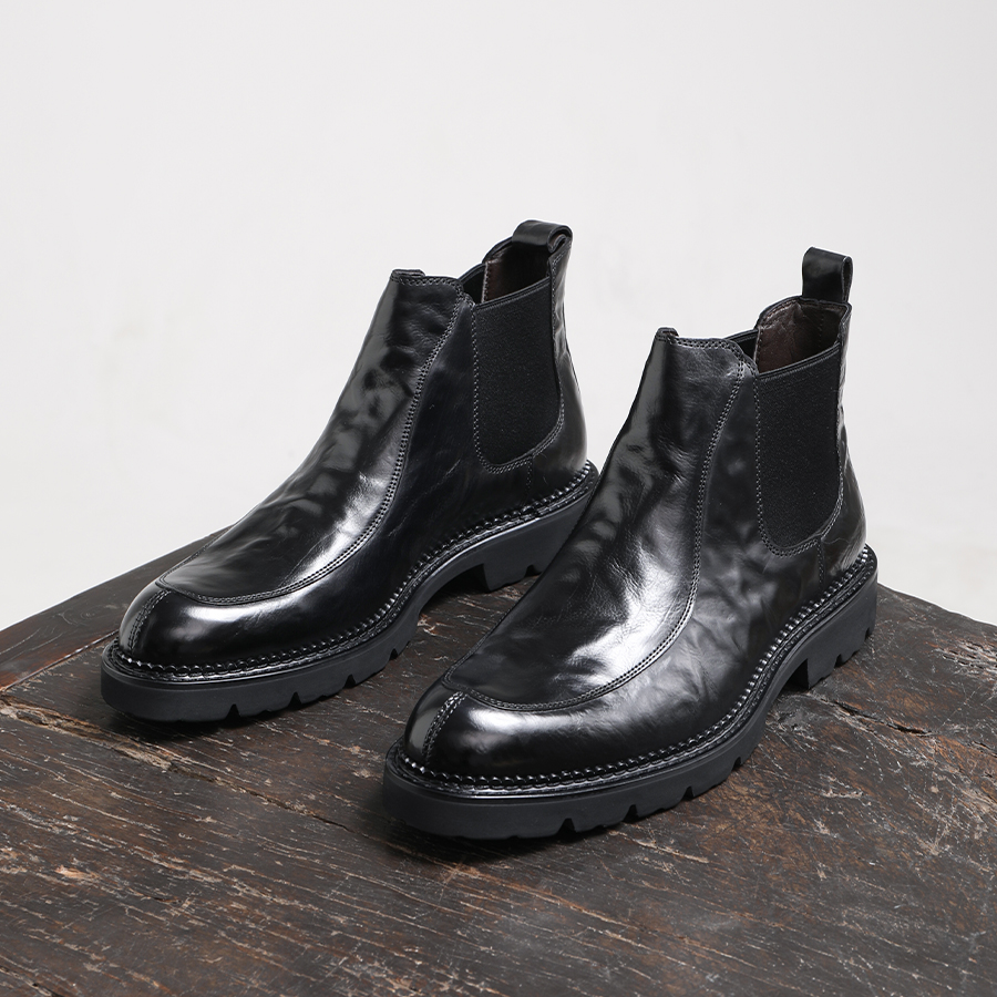 秋冬新款手抓胎牛皮切尔西靴男款商务手工高帮皮鞋英伦风韩版短靴