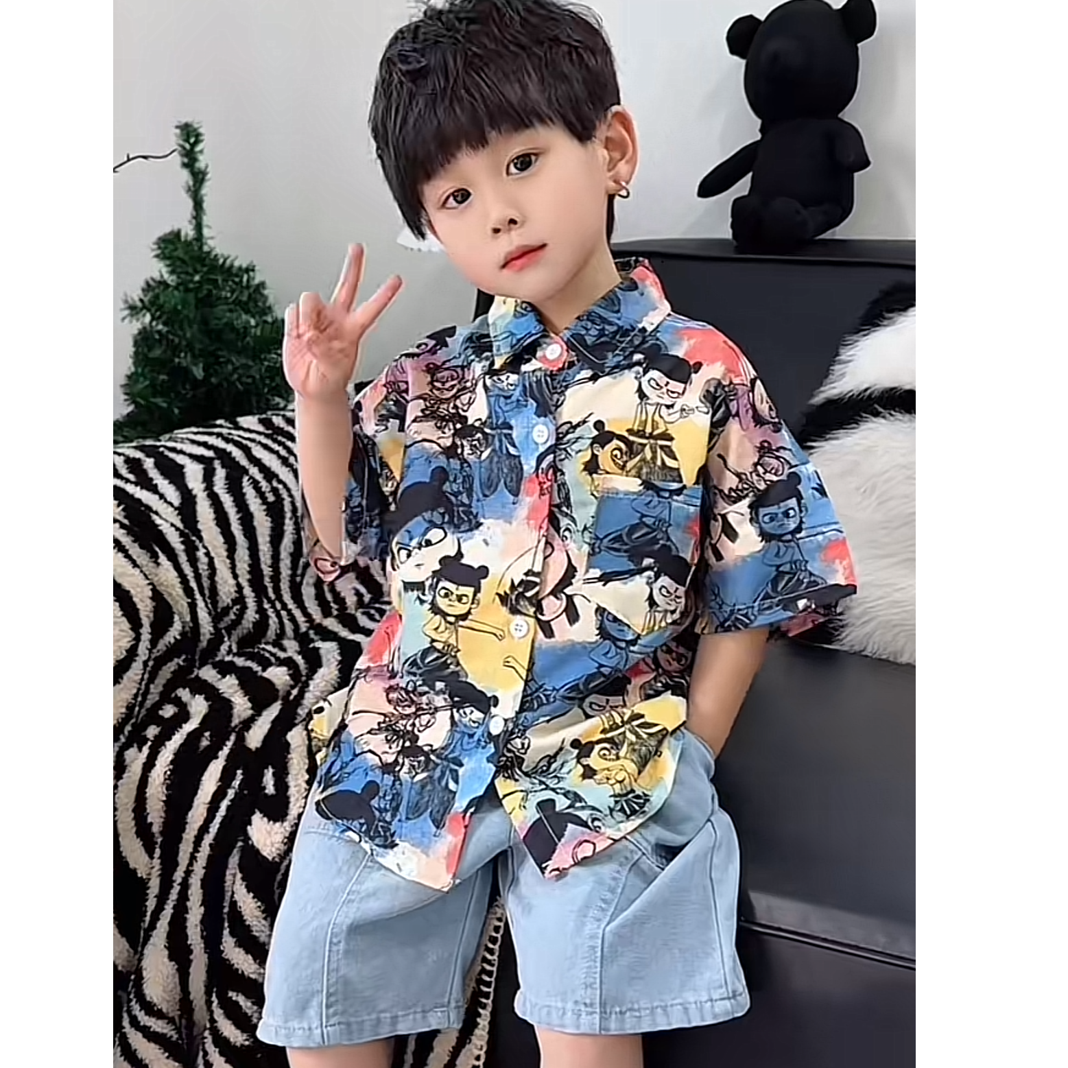儿童衬衫夏装洋气宝宝新款男童短袖痞帅风夏季度假