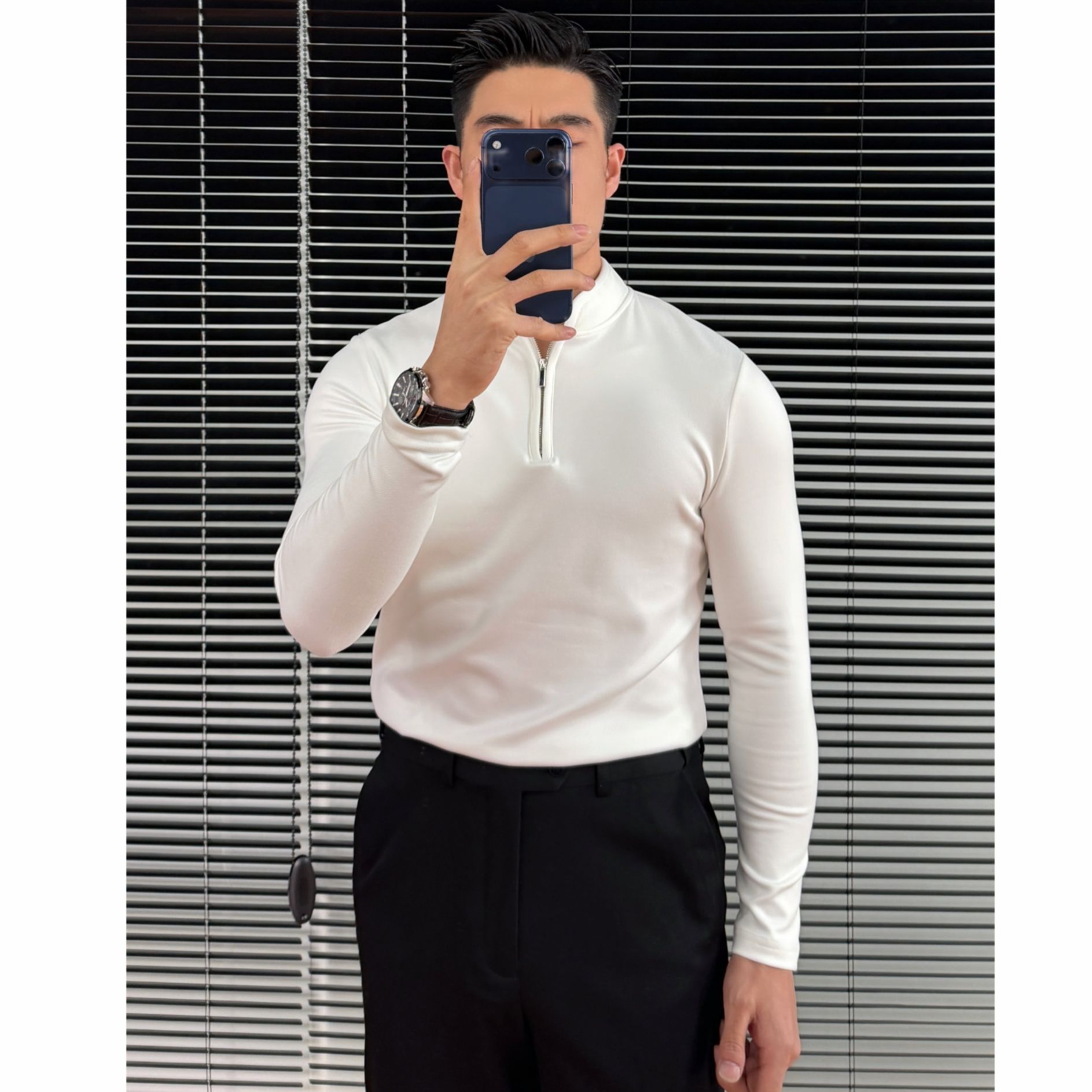 男士立领半拉链长袖T恤厚款保暖T恤秋冬新款修身弹力纯色打底衫