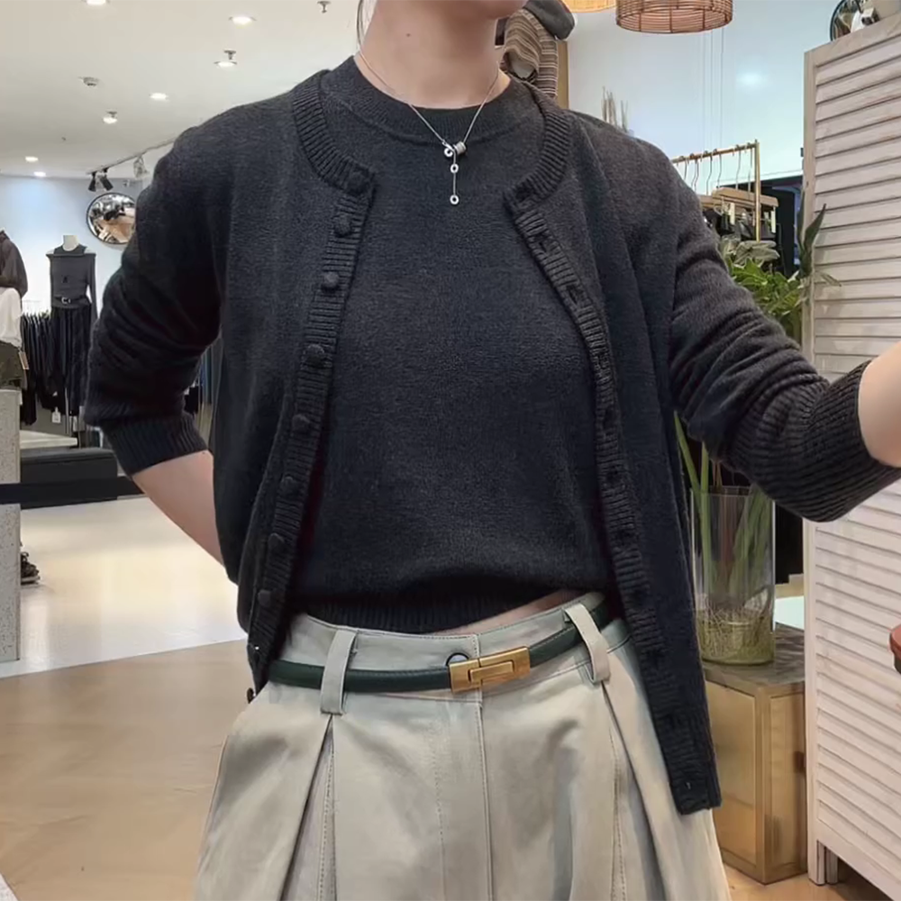 梨涡的海高级感开衫外套针织衫时髦显瘦百搭别致背心两件套C6301