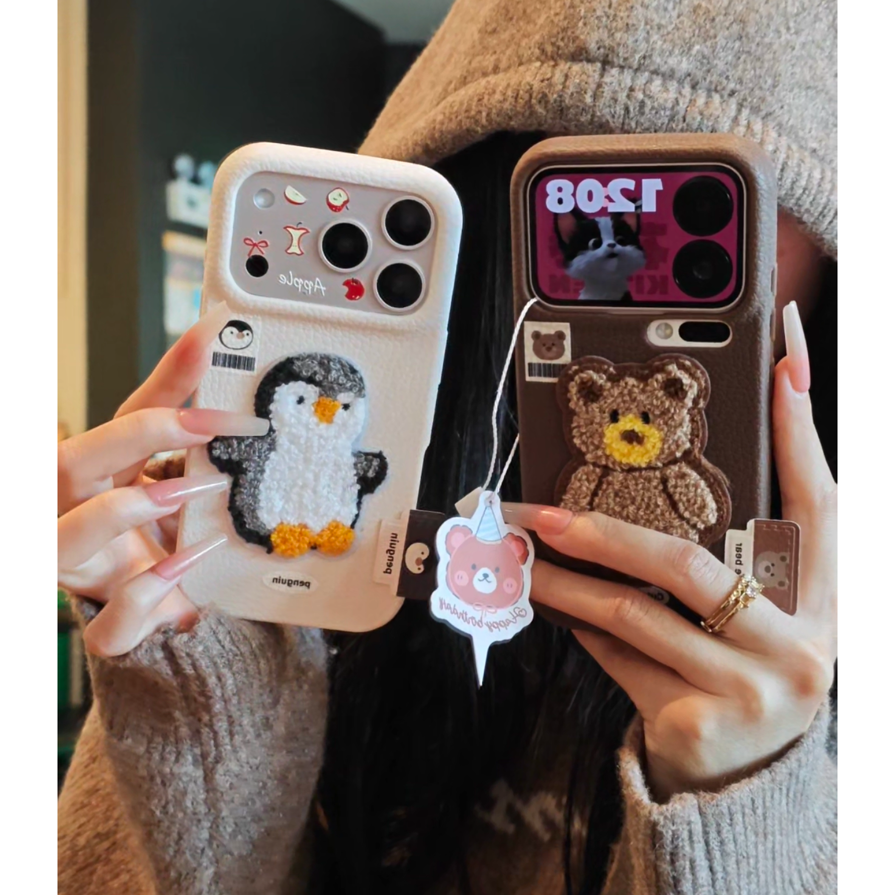 欧克里里刺绣企鹅小狗标签适用苹果17/16手机壳华为vivo小米oppo