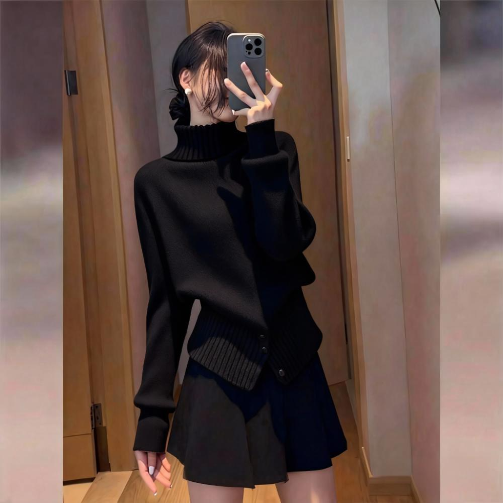 慵懒风时尚高领针织衫女2025秋冬新款软糯内搭洋气减龄打底毛衣女