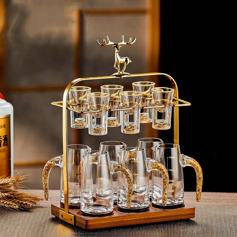 高档白酒杯套装家用分酒器烈酒杯中式金边一口子弹杯杯子酒杯喝酒