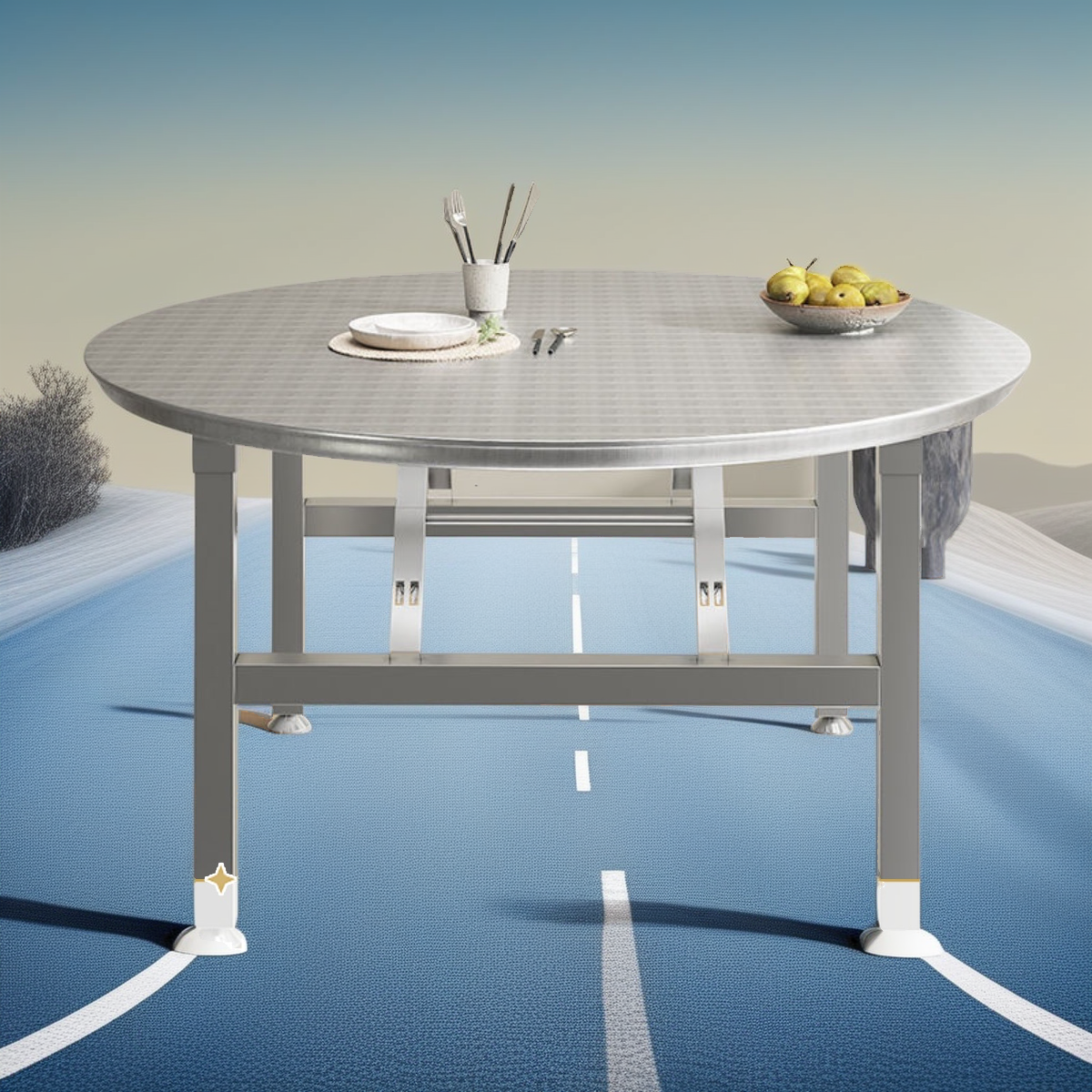 可折叠加厚超厚夜宵大排档吃饭用圆形烧烤大圆桌食堂用不锈钢桌子