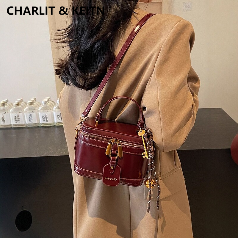 CHARLIT&KEITN高级感手提盒子包包女式2025新款真皮小众单肩斜挎
