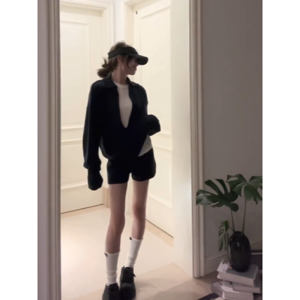 针织深v小众设计感家居服睡衣女春秋新款大码长袖短裤套装可外穿