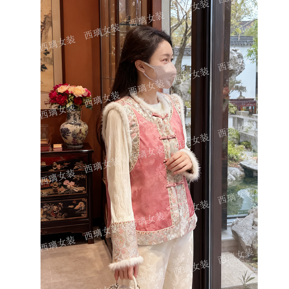 貂毛【相思】秋冬季加棉加厚马夹新中式中国风马甲女士高级提花