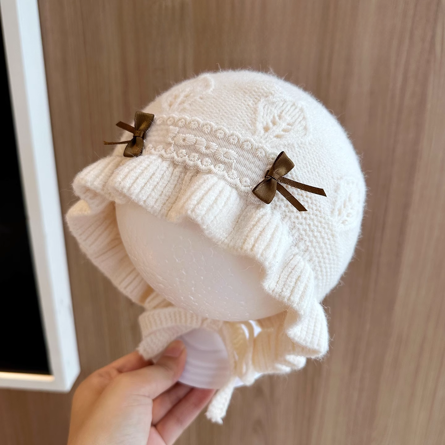婴儿帽子秋冬季韩版洋气小月龄公主毛线帽新生儿女宝宝针织护耳帽
