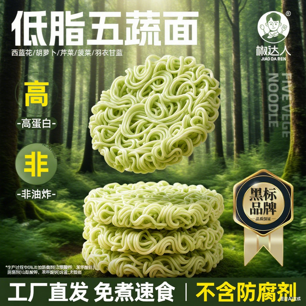 椒达人【品牌正品】五蔬面蔬菜面非油炸轻食代餐方便面整箱批发袋装