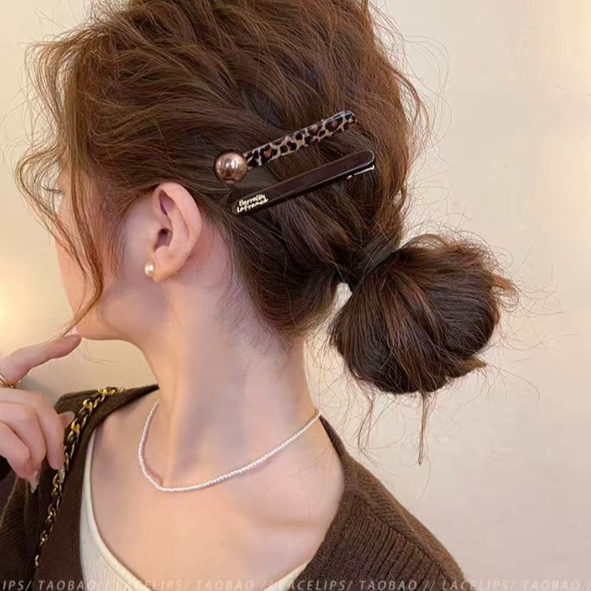豹纹一字发夹女高端侧边夹碎发刘海夹子2025新款前额发卡气质头饰