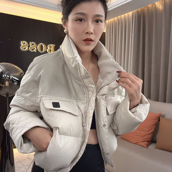 【耿老板1272#Y】港风复古皮拼接小众设计师精致短款白鸭绒羽绒服
