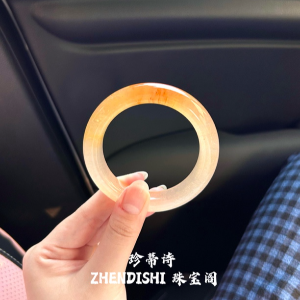 高冰一口糖手镯天然黄龙玉手镯正品香槟金手镯正圈送妈妈礼物气质