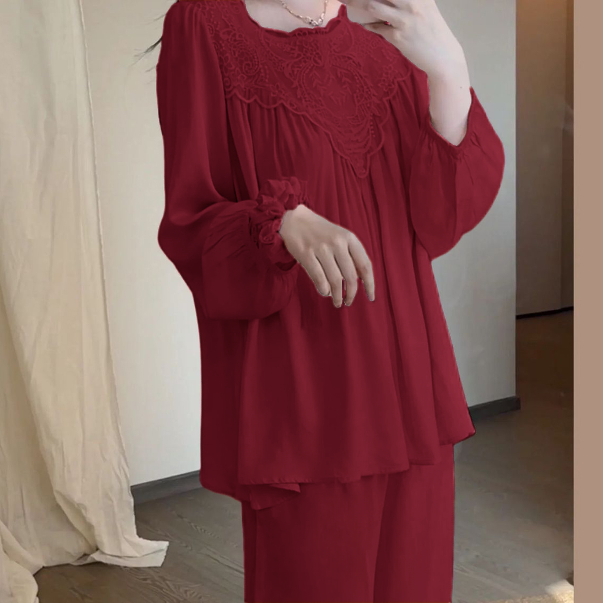 睡衣女款爆款2025新款纯棉春秋新娘红色酒红本命年大码家居服套装