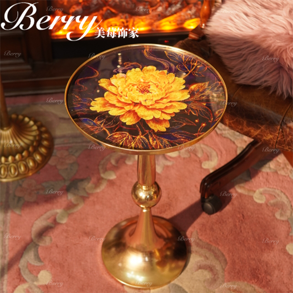 轻奢边几钢化玻璃金属质感沙发边几桌子落地工艺品摆件边几