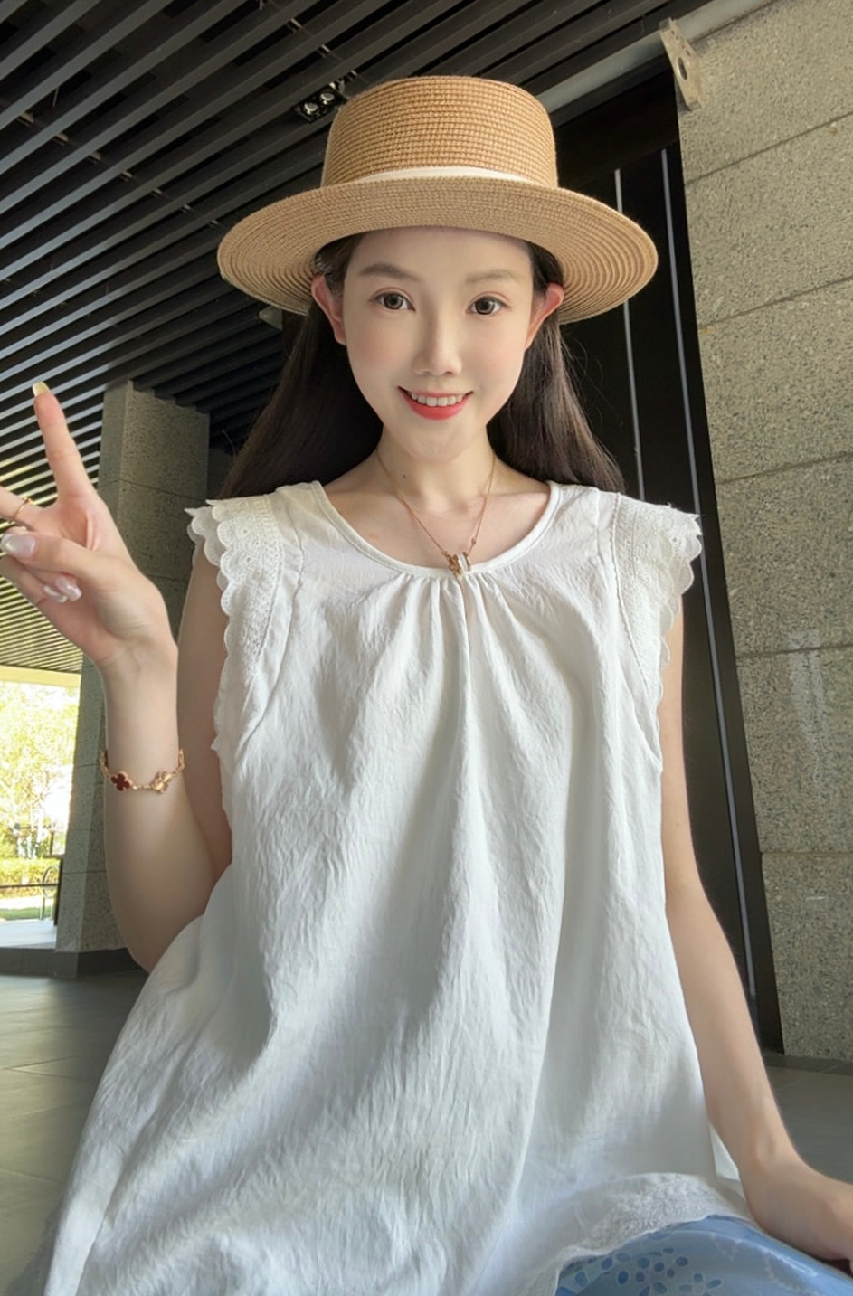 蕾丝花边拼接无袖衬衫女夏季设计感娃娃衫小个子气质甜美小衫上衣