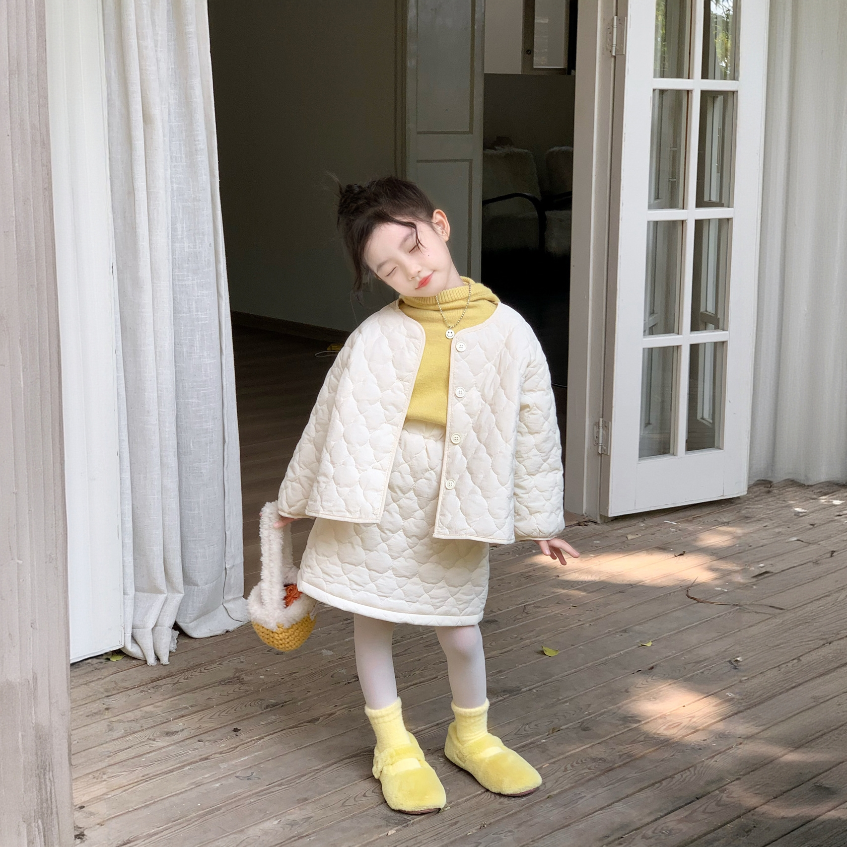 女童韩版套装2025秋冬新款童装女宝宝洋气绗线夹棉外套半裙套装潮