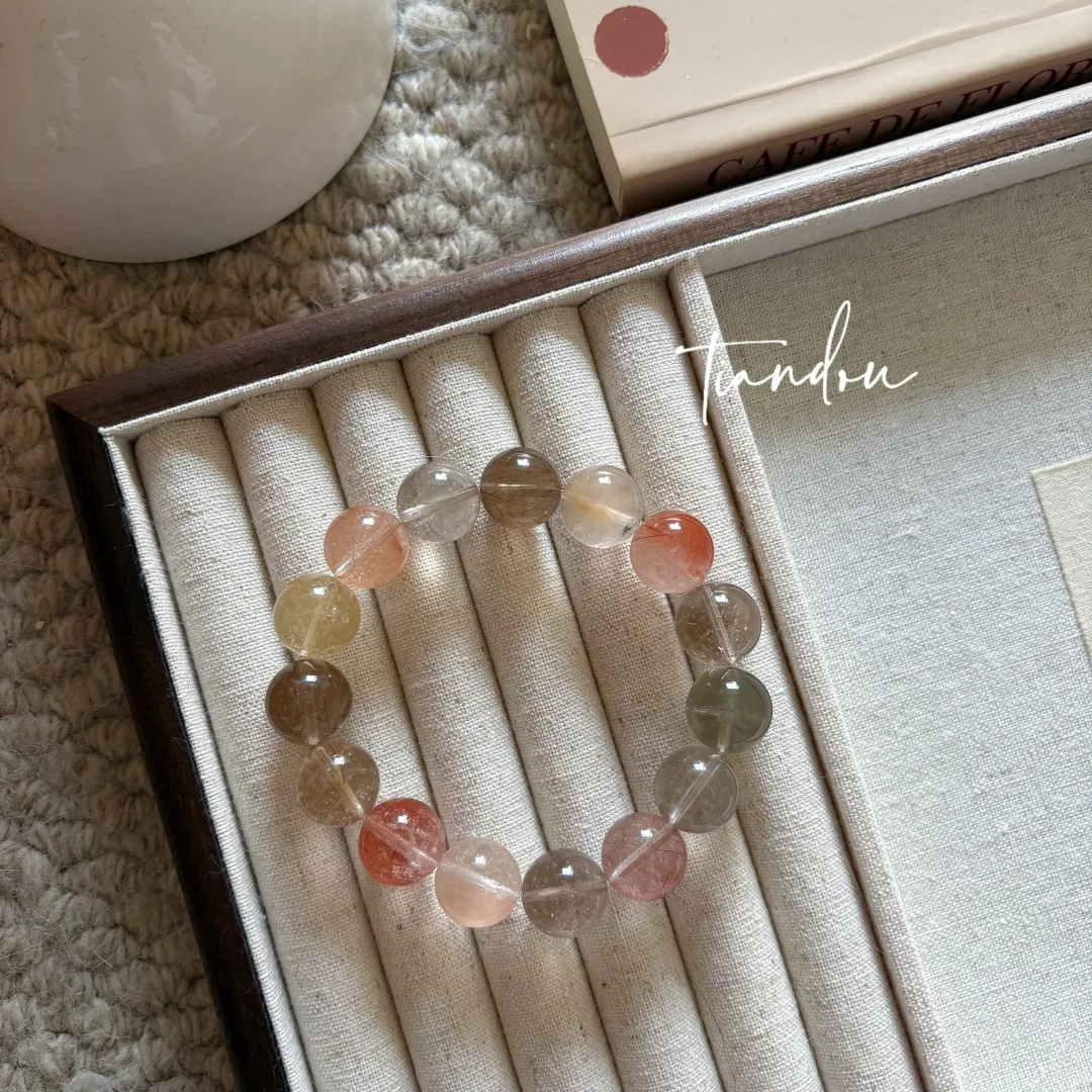 天然彩兔毛水晶手串超美冰透爆闪拉丝顺发马卡龙色送礼多样性发一