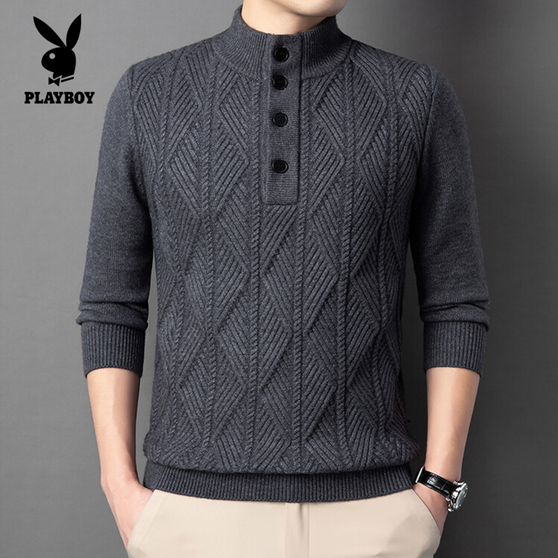 花花公子潮牌痞帅针织衫高级感立领毛衣男秋冬2025新款内搭打底衫