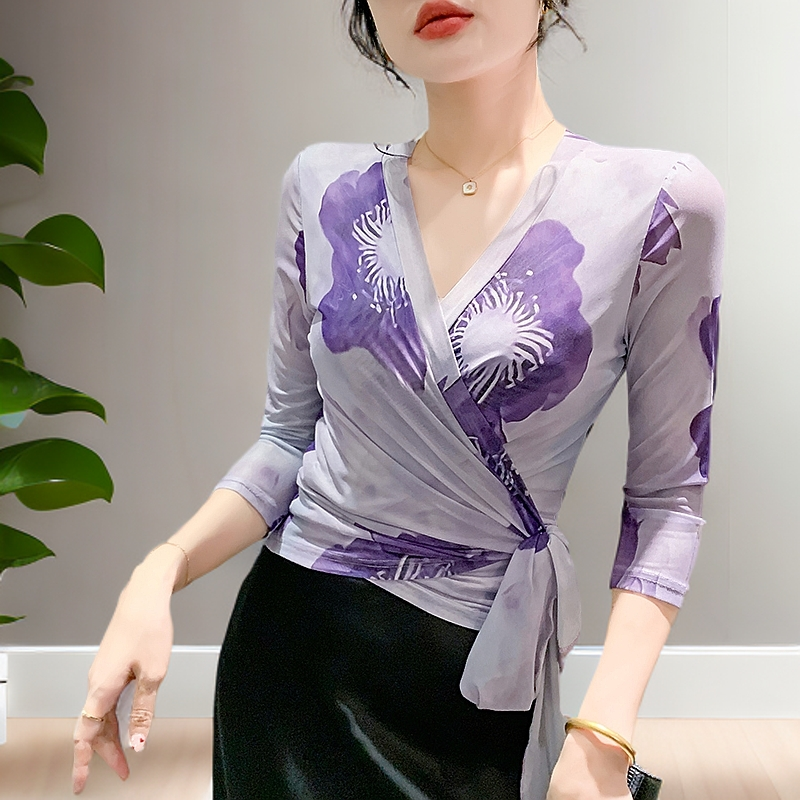 流行时尚潮牌女装洋气衣服春夏季新款气质百搭网纱上衣系带防晒衣