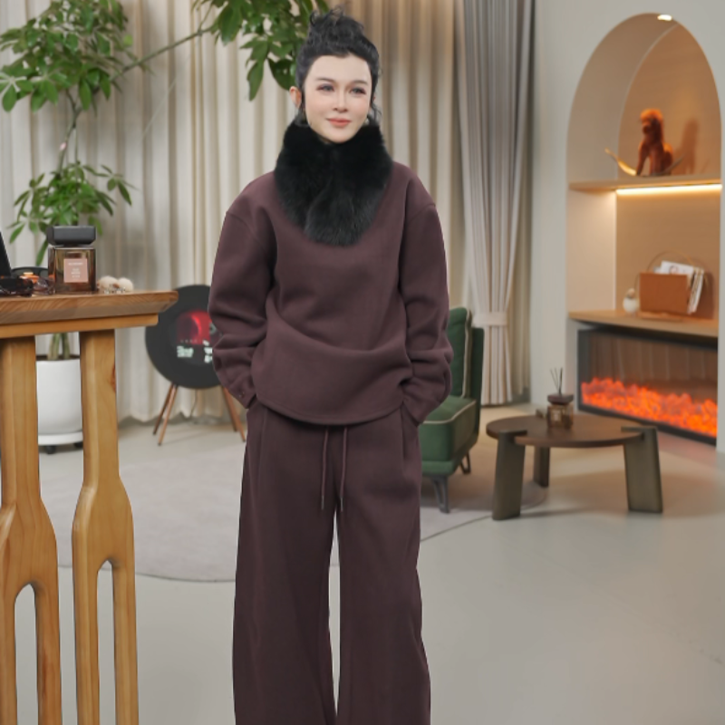 羊毛人丝极简松弛感上衣松紧腰休闲裤两件套装 M9210