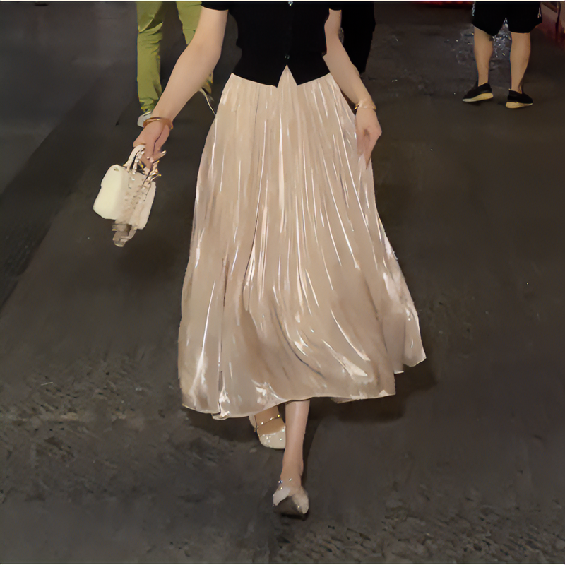 【清仓+现货+运费险】气质高腰A字版宽松显瘦褶皱设计感琉璃冰丝裙