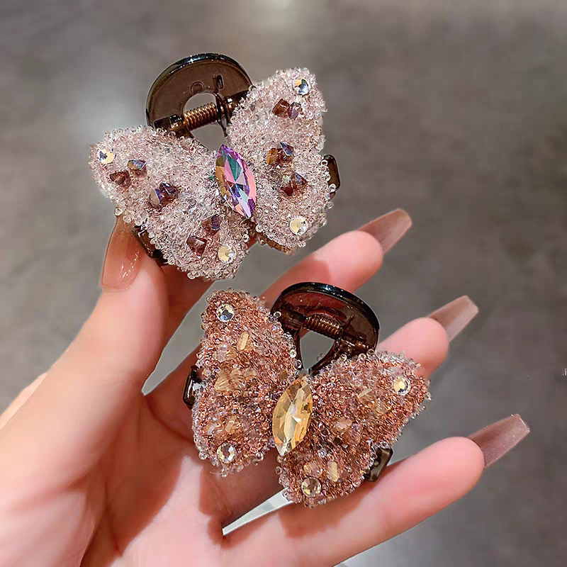 轻奢满钻蝴蝶抓夹高级感新款小号刘海夹碎发夹后脑勺半扎发夹发饰