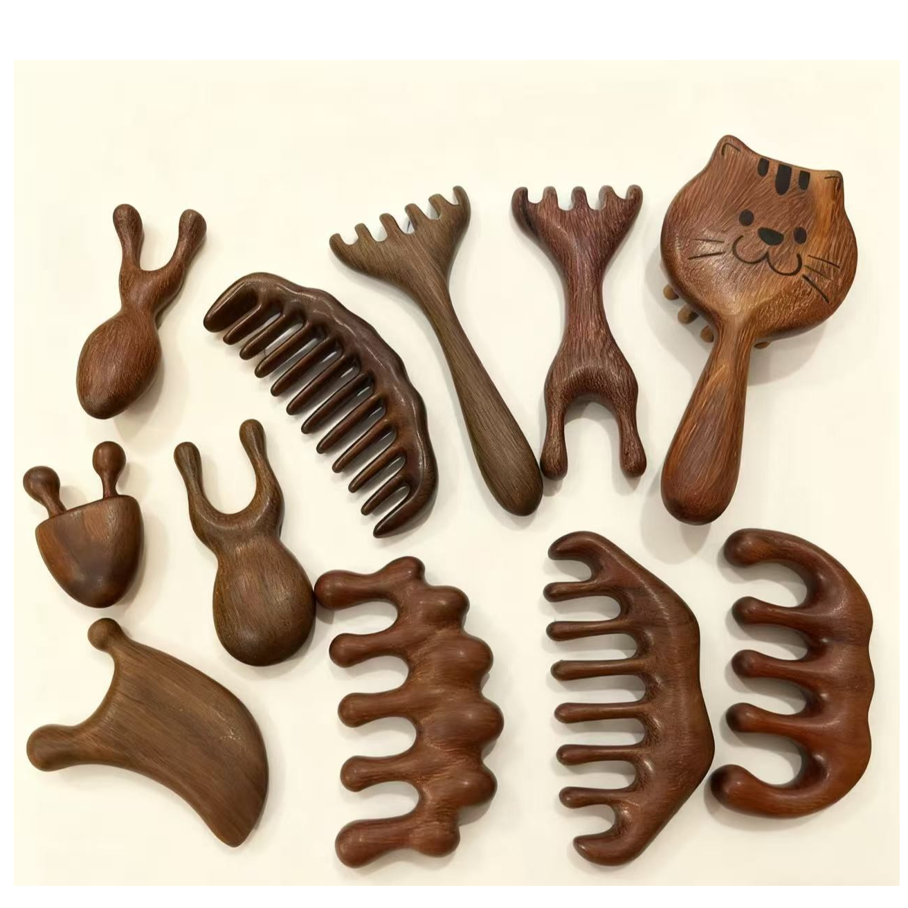 梳檀木经络防穴位头部脱发通用五指按摩梳子疏通经络正品尖尾梳