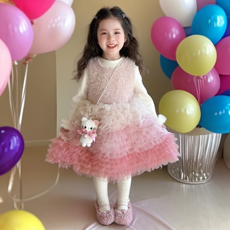 女童连衣裙秋冬儿童蛋糕裙女宝宝生日套装公主小女孩冬季加绒裙子