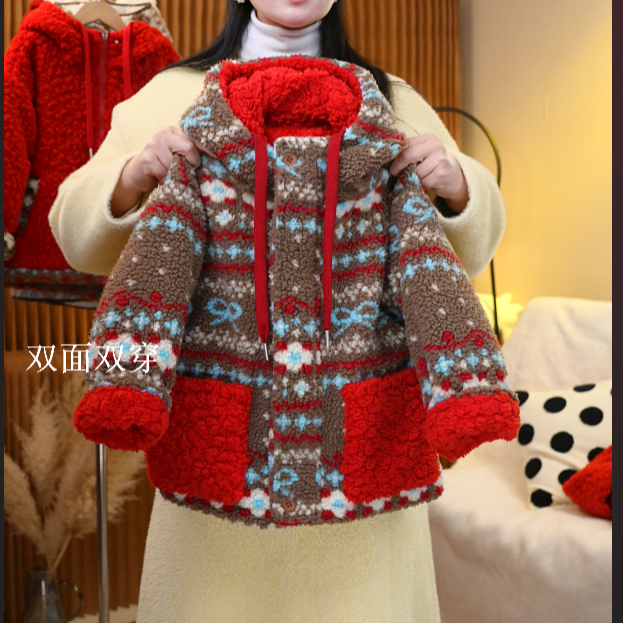 女童冬款棉服双面加厚保暖棉服连帽加绒冬季洋气女童新款冬装儿童