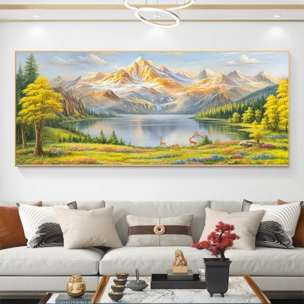 聚宝盆金山福禄沙发背景墙挂画横幅画平面晶瓷挂画