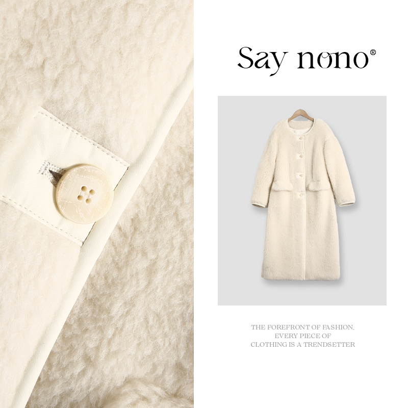 懒猫nono│Saynono 羊驼羊毛圆领上衣长款外套/XXYJ8102