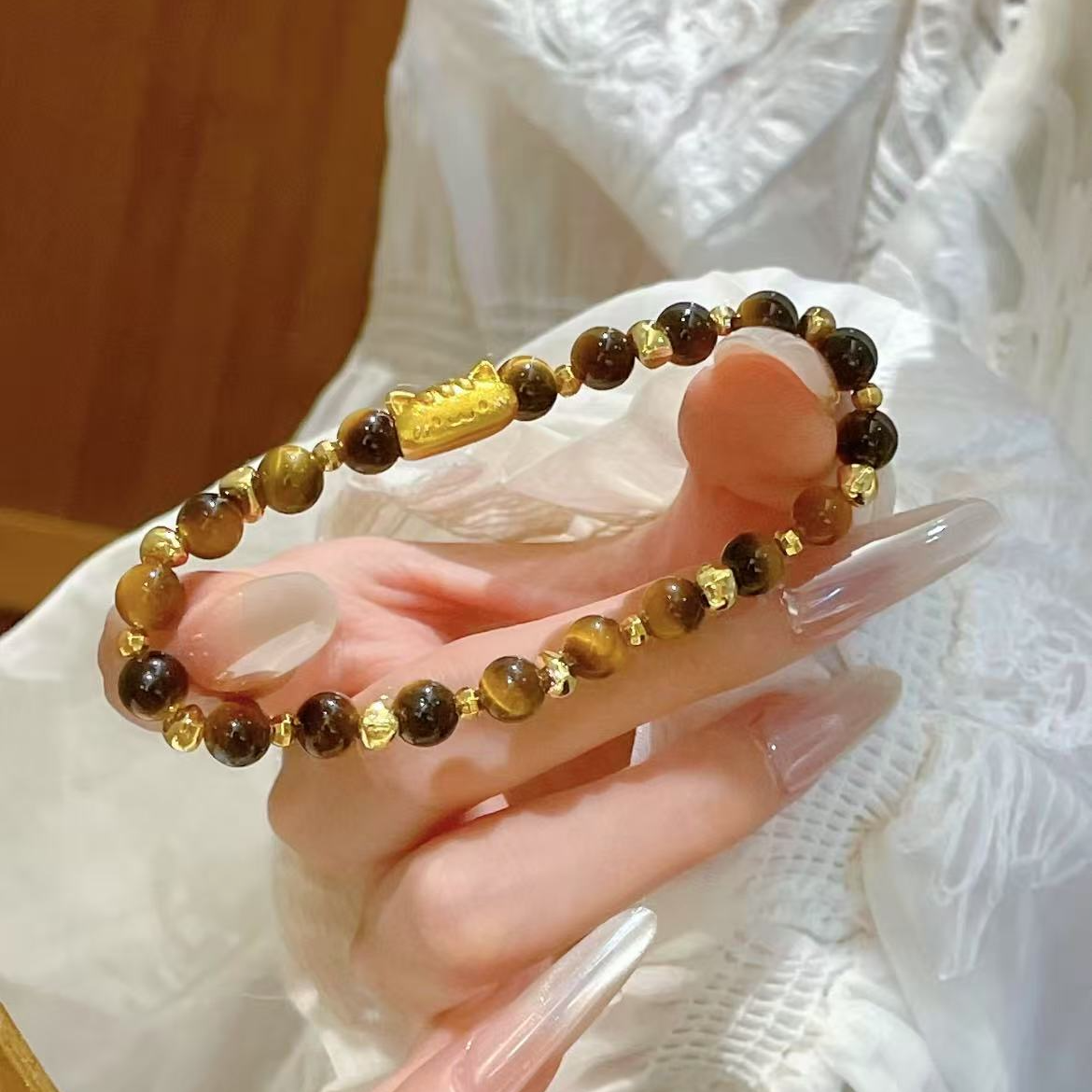 铜合金锆石手链 虎眼石法棍猫串珠手串手工DIY气质小众设计手链