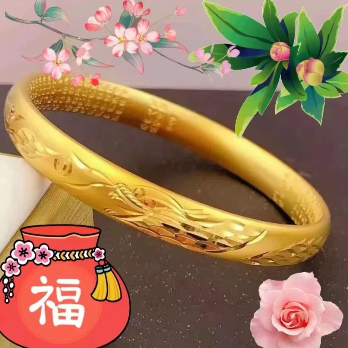 铜合金手镯 Z精品龙凤闭口手镯女款妈妈时尚古法传承精美龙凤呈祥