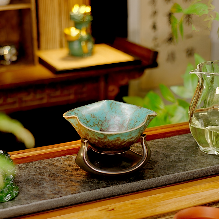 高档窑变孔雀茶漏创意陶瓷过滤器泡茶水分离家用复古茶道配件茶滤