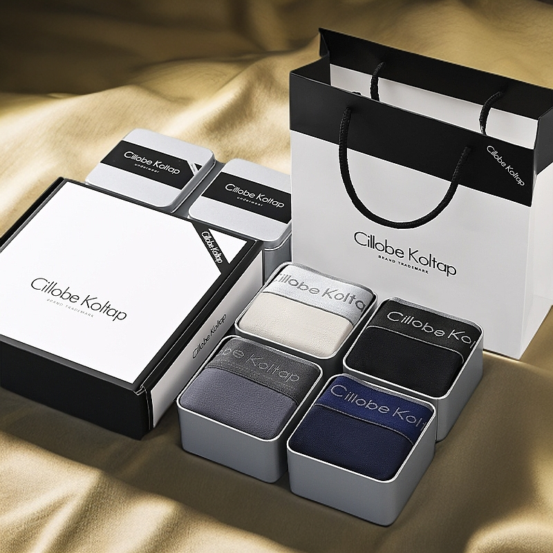 2025新春高档薄款男士内裤纯商务棉平角透气高端抑菌礼盒装四角