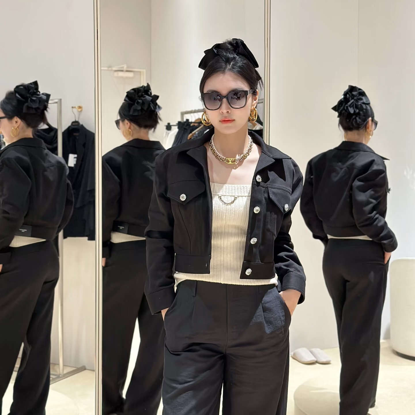 PM王囡囡 黑色阔腿休闲裤 ND1A0310