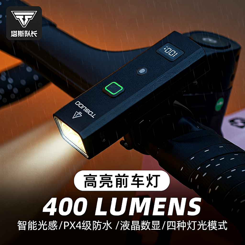 塔斯队长自行车夜骑前灯强光防水适合山地公路夜间照明骑行