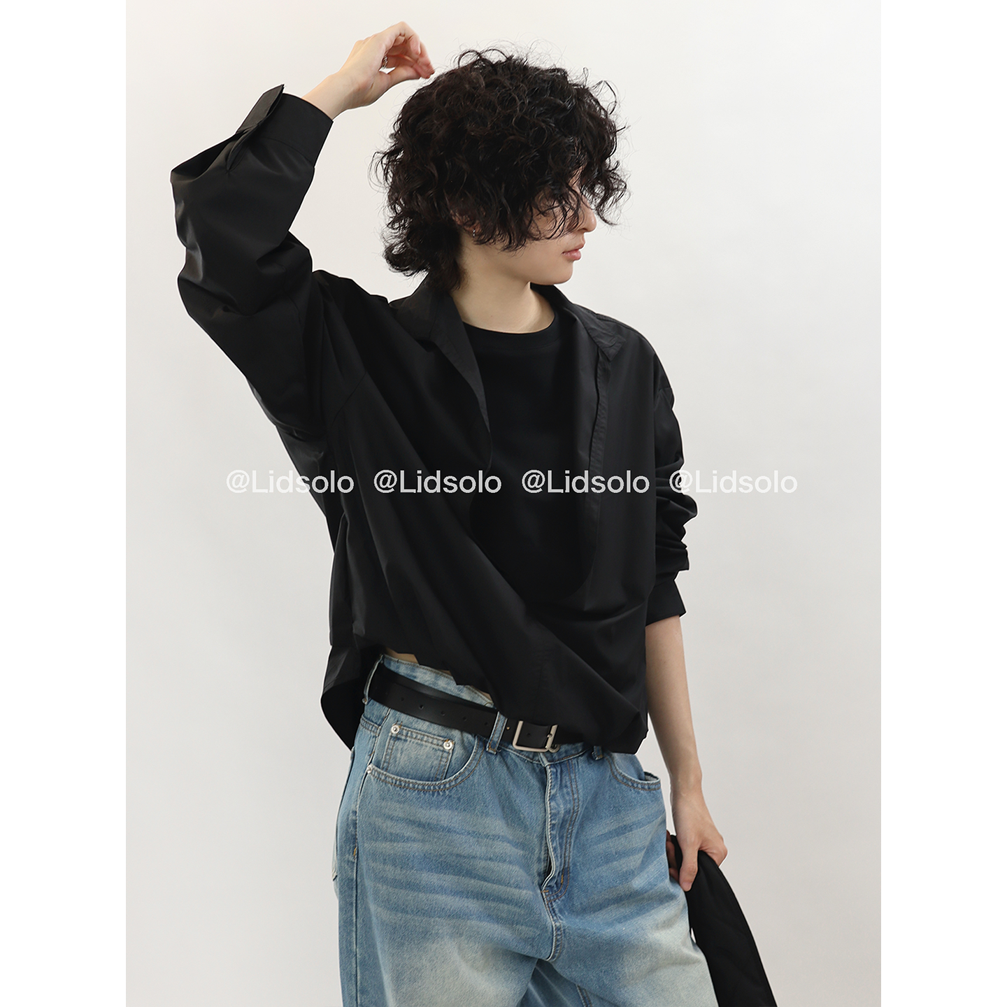 Lid solo秋冬假两件立领衬衫男休闲半开衫时尚单品高级感上衣