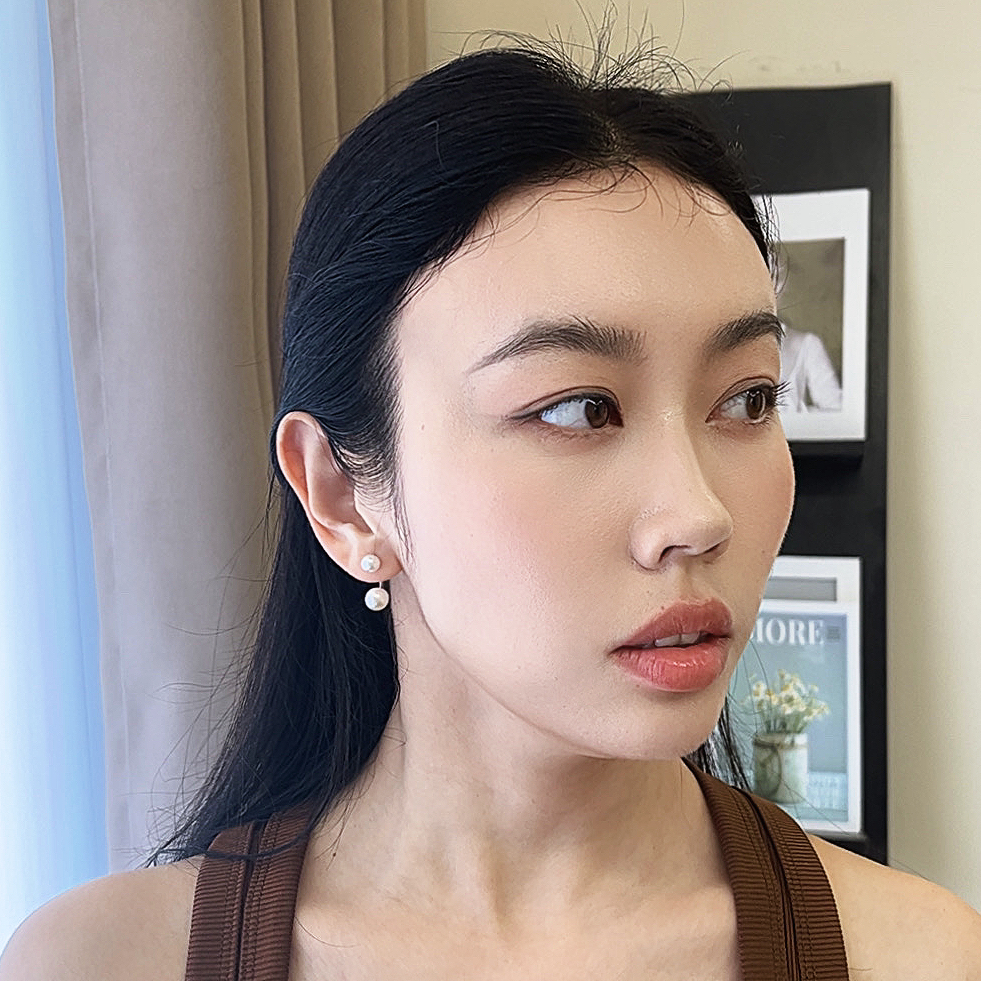 琢啦啦 钛钢仿珍珠耳饰 乔妹同款双C暖白珍珠款耳钉气质百搭简约