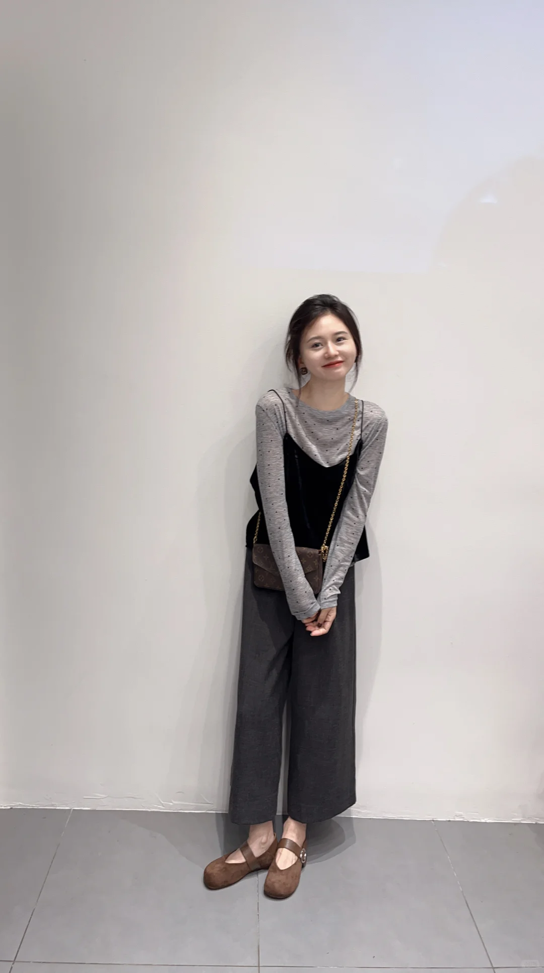 2025秋季新款法式气质波点长袖T恤丝绒吊带百搭休闲裤三件套装女